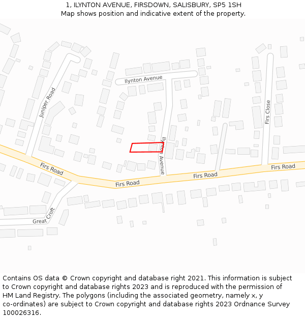 1, ILYNTON AVENUE, FIRSDOWN, SALISBURY, SP5 1SH: Location map and indicative extent of plot