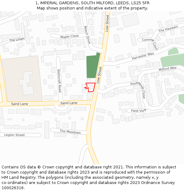 1, IMPERIAL GARDENS, SOUTH MILFORD, LEEDS, LS25 5FR: Location map and indicative extent of plot