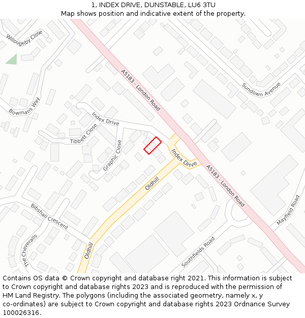 1, INDEX DRIVE, DUNSTABLE, LU6 3TU: Location map and indicative extent of plot