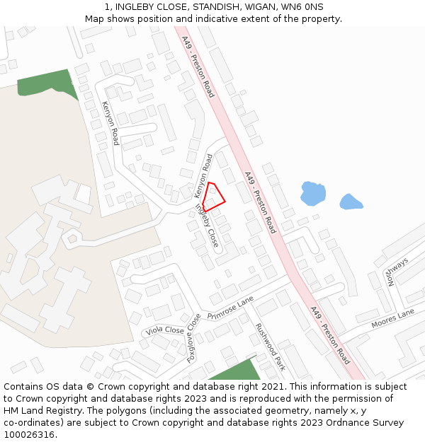 1, INGLEBY CLOSE, STANDISH, WIGAN, WN6 0NS: Location map and indicative extent of plot