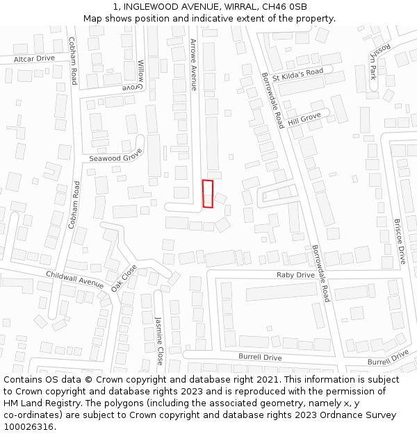 1, INGLEWOOD AVENUE, WIRRAL, CH46 0SB: Location map and indicative extent of plot