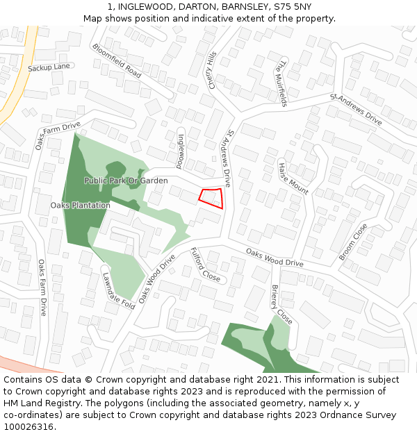 1, INGLEWOOD, DARTON, BARNSLEY, S75 5NY: Location map and indicative extent of plot