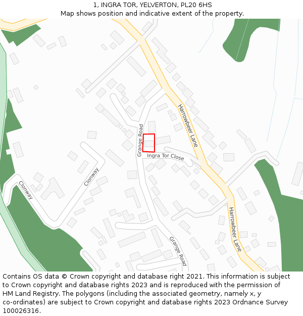 1, INGRA TOR, YELVERTON, PL20 6HS: Location map and indicative extent of plot