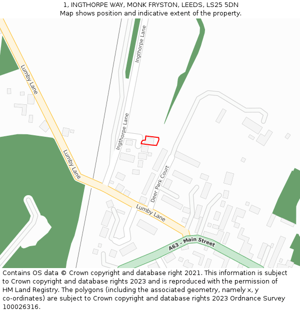1, INGTHORPE WAY, MONK FRYSTON, LEEDS, LS25 5DN: Location map and indicative extent of plot