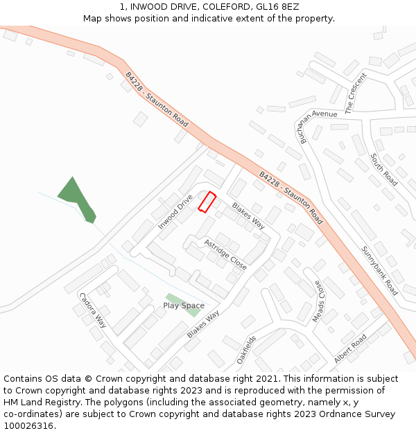 1, INWOOD DRIVE, COLEFORD, GL16 8EZ: Location map and indicative extent of plot