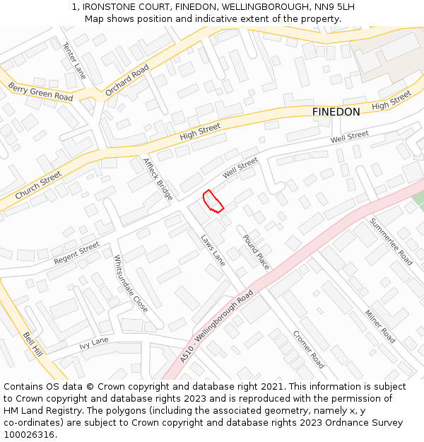 1, IRONSTONE COURT, FINEDON, WELLINGBOROUGH, NN9 5LH: Location map and indicative extent of plot