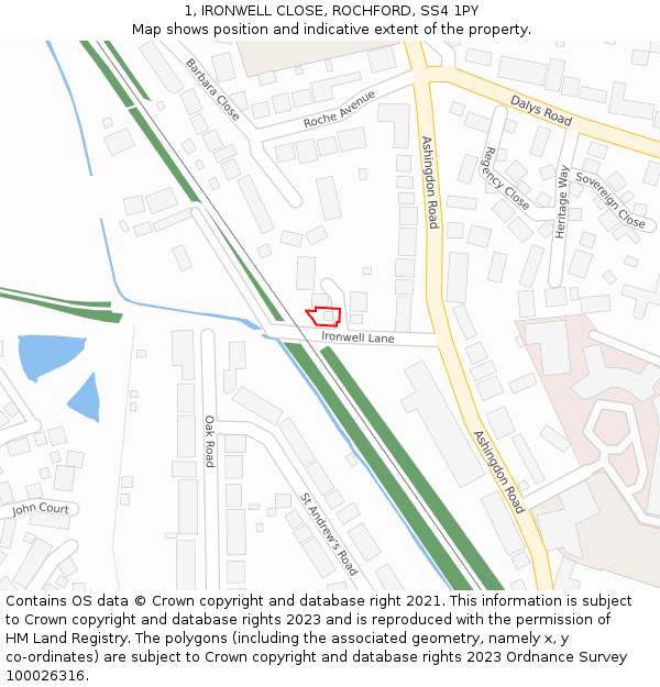 1, IRONWELL CLOSE, ROCHFORD, SS4 1PY: Location map and indicative extent of plot