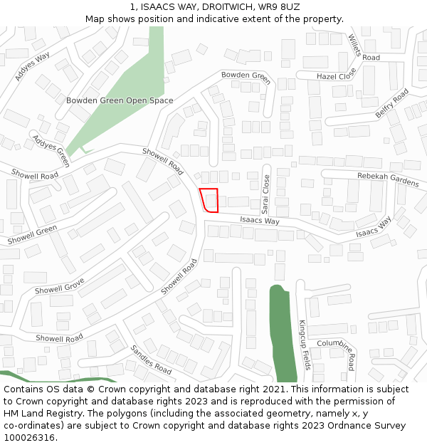 1, ISAACS WAY, DROITWICH, WR9 8UZ: Location map and indicative extent of plot
