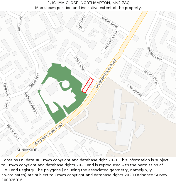 1, ISHAM CLOSE, NORTHAMPTON, NN2 7AQ: Location map and indicative extent of plot