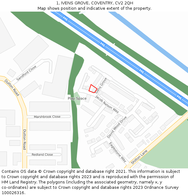 1, IVENS GROVE, COVENTRY, CV2 2QH: Location map and indicative extent of plot