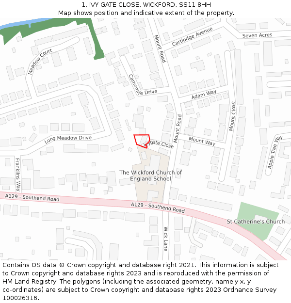 1, IVY GATE CLOSE, WICKFORD, SS11 8HH: Location map and indicative extent of plot