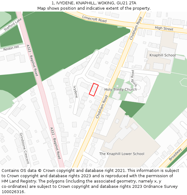 1, IVYDENE, KNAPHILL, WOKING, GU21 2TA: Location map and indicative extent of plot