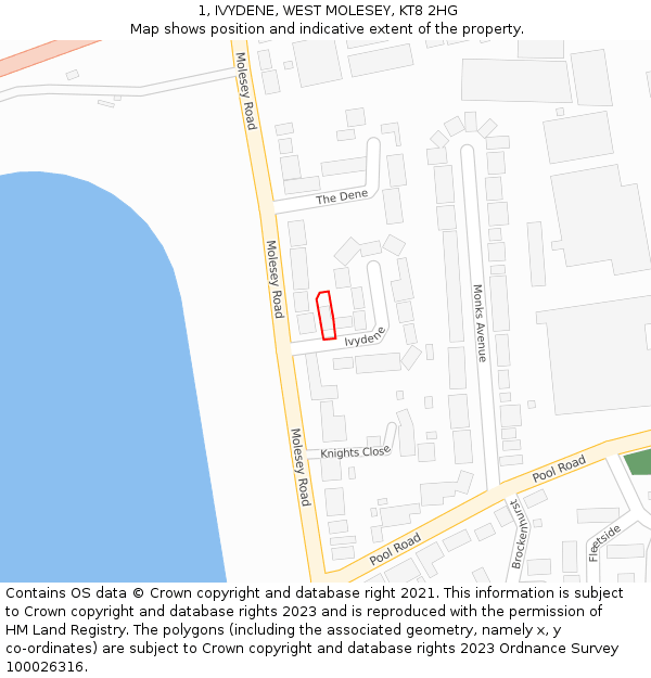 1, IVYDENE, WEST MOLESEY, KT8 2HG: Location map and indicative extent of plot