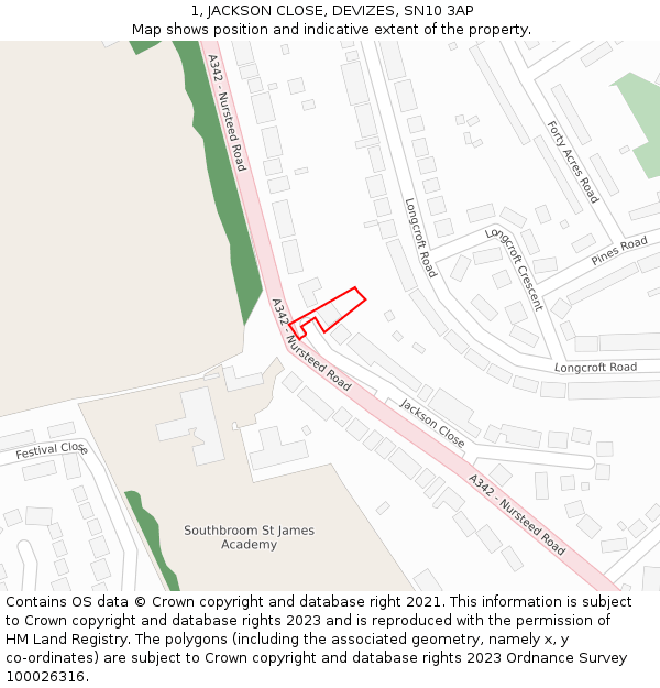 1, JACKSON CLOSE, DEVIZES, SN10 3AP: Location map and indicative extent of plot