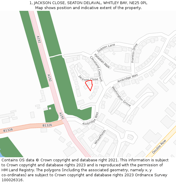 1, JACKSON CLOSE, SEATON DELAVAL, WHITLEY BAY, NE25 0PL: Location map and indicative extent of plot