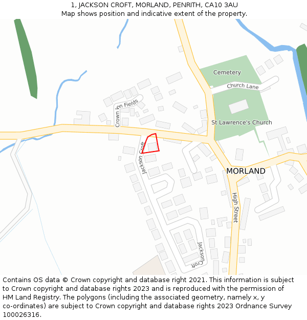 1, JACKSON CROFT, MORLAND, PENRITH, CA10 3AU: Location map and indicative extent of plot