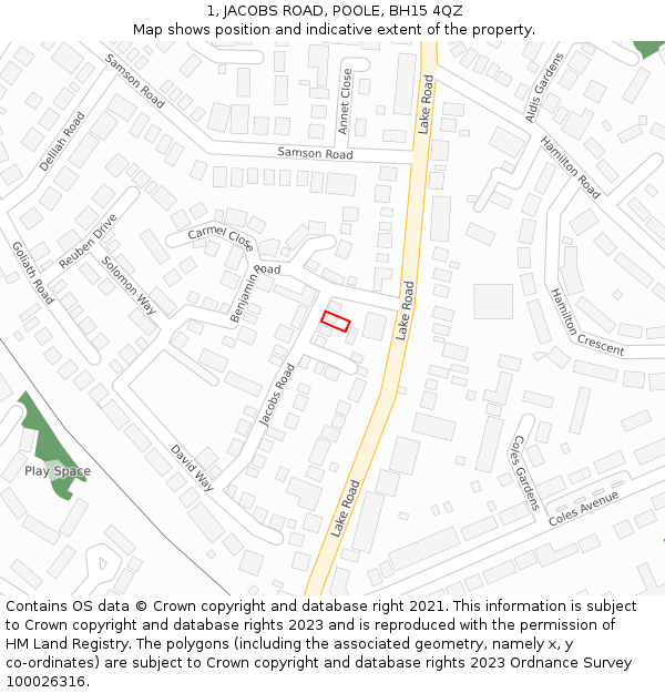 1, JACOBS ROAD, POOLE, BH15 4QZ: Location map and indicative extent of plot