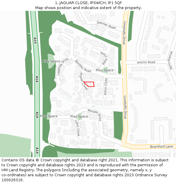 1, JAGUAR CLOSE, IPSWICH, IP1 5QF: Location map and indicative extent of plot
