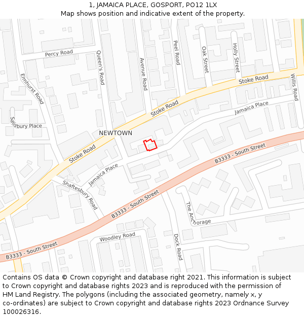 1, JAMAICA PLACE, GOSPORT, PO12 1LX: Location map and indicative extent of plot