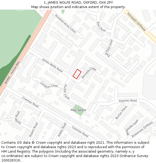 1, JAMES WOLFE ROAD, OXFORD, OX4 2PY: Location map and indicative extent of plot