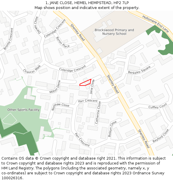 1, JANE CLOSE, HEMEL HEMPSTEAD, HP2 7LP: Location map and indicative extent of plot