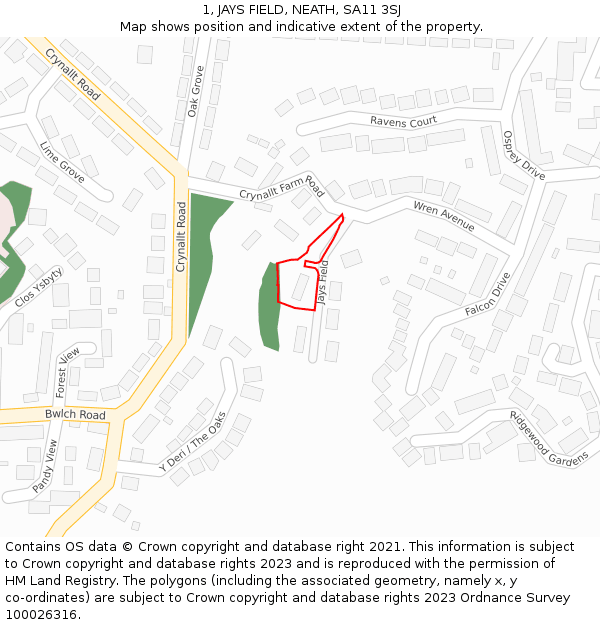 1, JAYS FIELD, NEATH, SA11 3SJ: Location map and indicative extent of plot