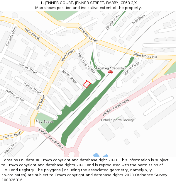 1, JENNER COURT, JENNER STREET, BARRY, CF63 2JX: Location map and indicative extent of plot