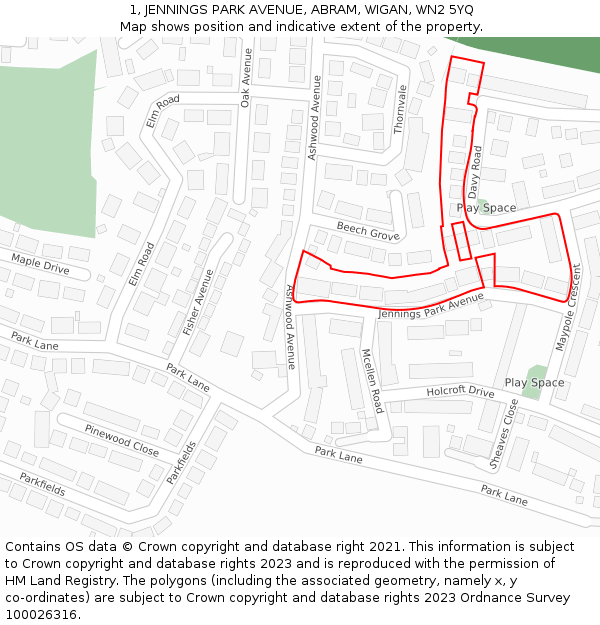 1, JENNINGS PARK AVENUE, ABRAM, WIGAN, WN2 5YQ: Location map and indicative extent of plot