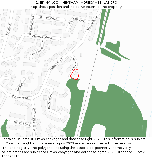 1, JENNY NOOK, HEYSHAM, MORECAMBE, LA3 2FQ: Location map and indicative extent of plot