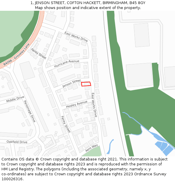 1, JENSON STREET, COFTON HACKETT, BIRMINGHAM, B45 8GY: Location map and indicative extent of plot