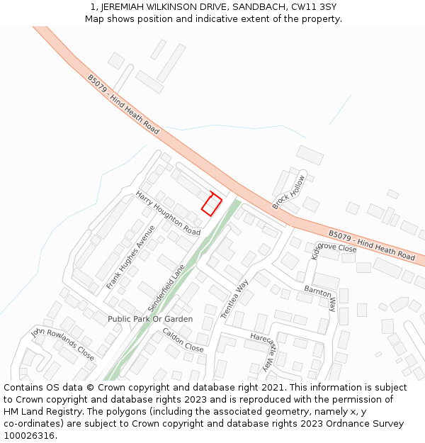 1, JEREMIAH WILKINSON DRIVE, SANDBACH, CW11 3SY: Location map and indicative extent of plot