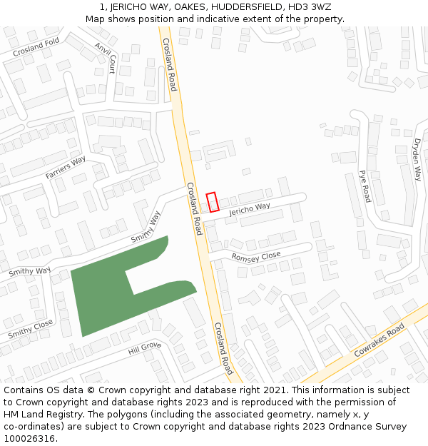 1, JERICHO WAY, OAKES, HUDDERSFIELD, HD3 3WZ: Location map and indicative extent of plot