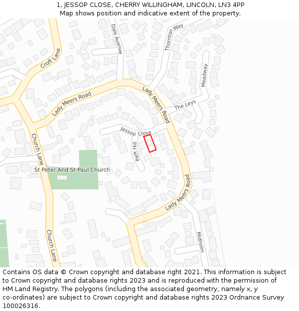 1, JESSOP CLOSE, CHERRY WILLINGHAM, LINCOLN, LN3 4PP: Location map and indicative extent of plot
