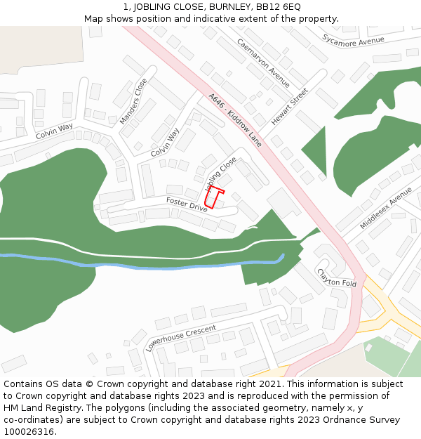 1, JOBLING CLOSE, BURNLEY, BB12 6EQ: Location map and indicative extent of plot