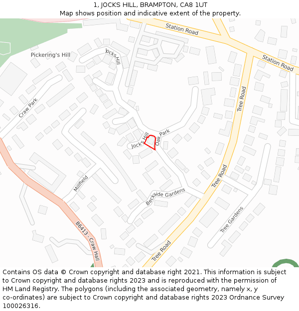 1, JOCKS HILL, BRAMPTON, CA8 1UT: Location map and indicative extent of plot