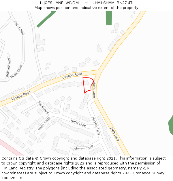 1, JOES LANE, WINDMILL HILL, HAILSHAM, BN27 4TL: Location map and indicative extent of plot