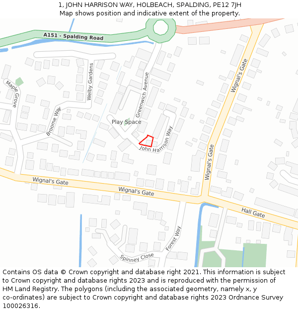 1, JOHN HARRISON WAY, HOLBEACH, SPALDING, PE12 7JH: Location map and indicative extent of plot