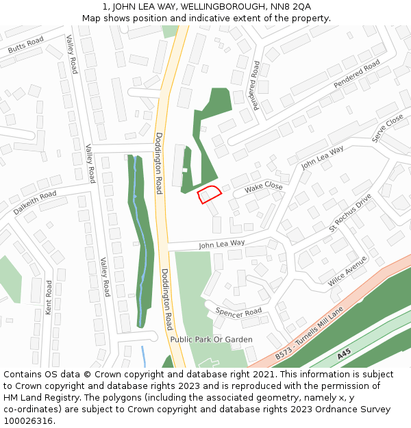 1, JOHN LEA WAY, WELLINGBOROUGH, NN8 2QA: Location map and indicative extent of plot