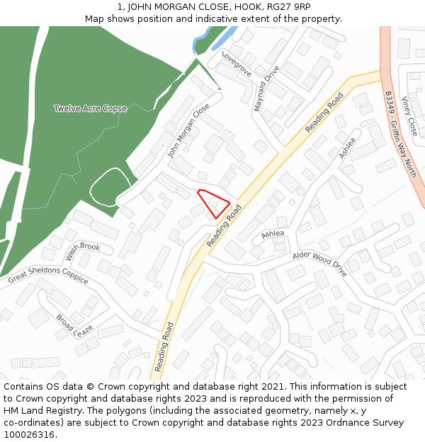 1, JOHN MORGAN CLOSE, HOOK, RG27 9RP: Location map and indicative extent of plot