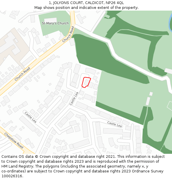 1, JOLYONS COURT, CALDICOT, NP26 4QL: Location map and indicative extent of plot
