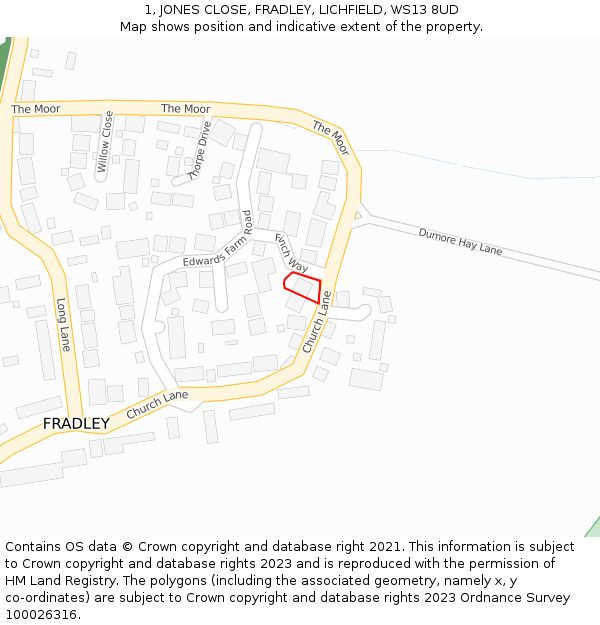 1, JONES CLOSE, FRADLEY, LICHFIELD, WS13 8UD: Location map and indicative extent of plot