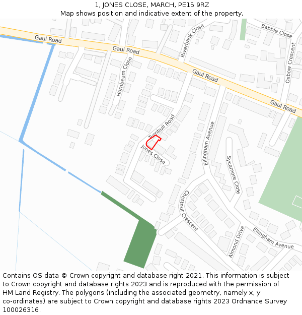 1, JONES CLOSE, MARCH, PE15 9RZ: Location map and indicative extent of plot