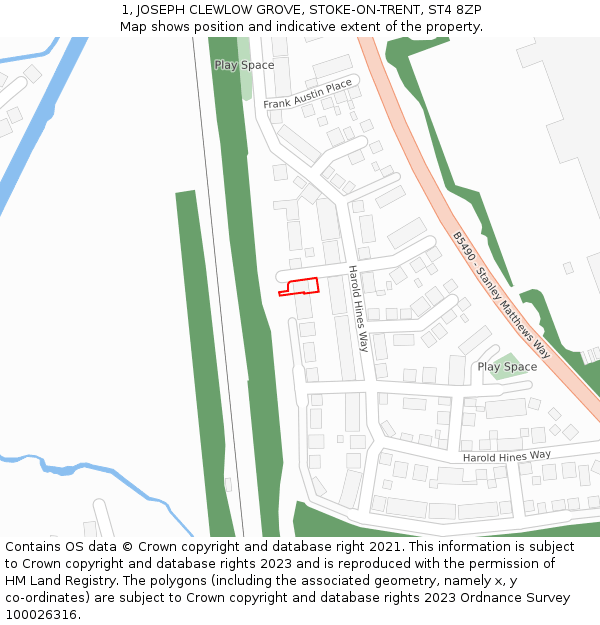 1, JOSEPH CLEWLOW GROVE, STOKE-ON-TRENT, ST4 8ZP: Location map and indicative extent of plot