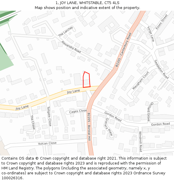 1, JOY LANE, WHITSTABLE, CT5 4LS: Location map and indicative extent of plot