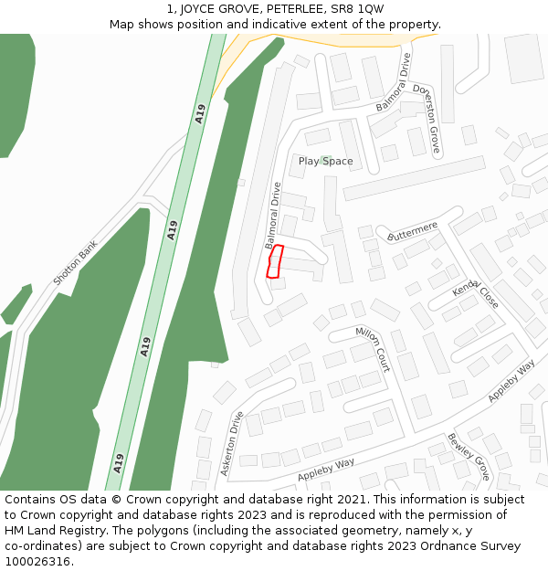 1, JOYCE GROVE, PETERLEE, SR8 1QW: Location map and indicative extent of plot