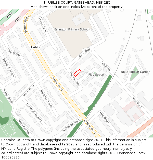 1, JUBILEE COURT, GATESHEAD, NE8 2EQ: Location map and indicative extent of plot