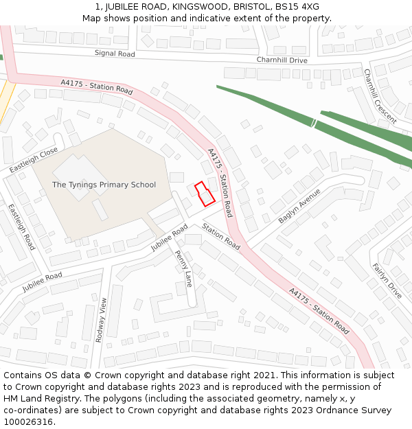 1, JUBILEE ROAD, KINGSWOOD, BRISTOL, BS15 4XG: Location map and indicative extent of plot