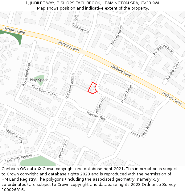 1, JUBILEE WAY, BISHOPS TACHBROOK, LEAMINGTON SPA, CV33 9WL: Location map and indicative extent of plot
