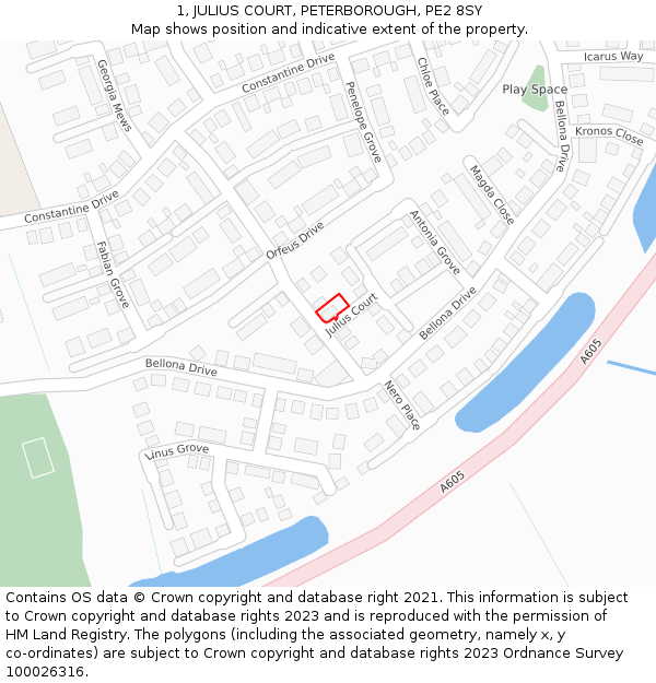 1, JULIUS COURT, PETERBOROUGH, PE2 8SY: Location map and indicative extent of plot