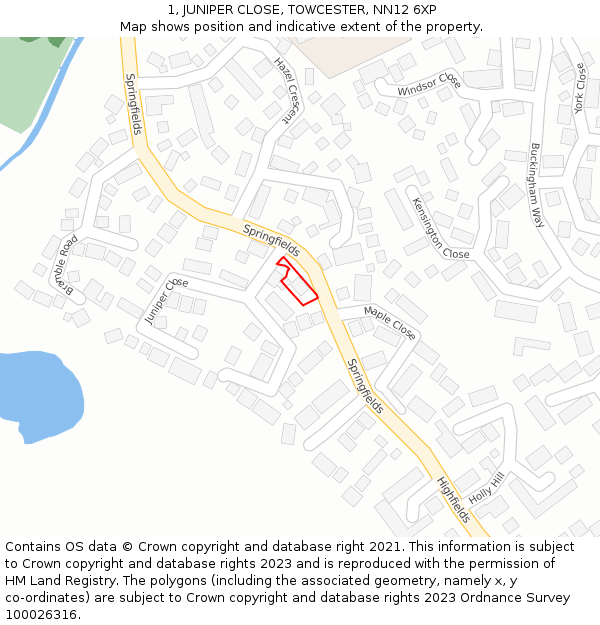 1, JUNIPER CLOSE, TOWCESTER, NN12 6XP: Location map and indicative extent of plot